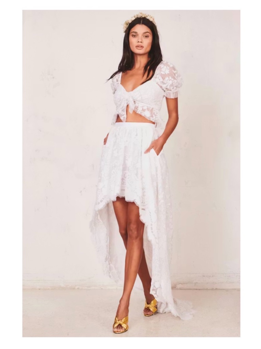 Loveshackfancy Bridal 2020 Lace Soleil Top Halsey High Low Skirt 2pc Set Size 4